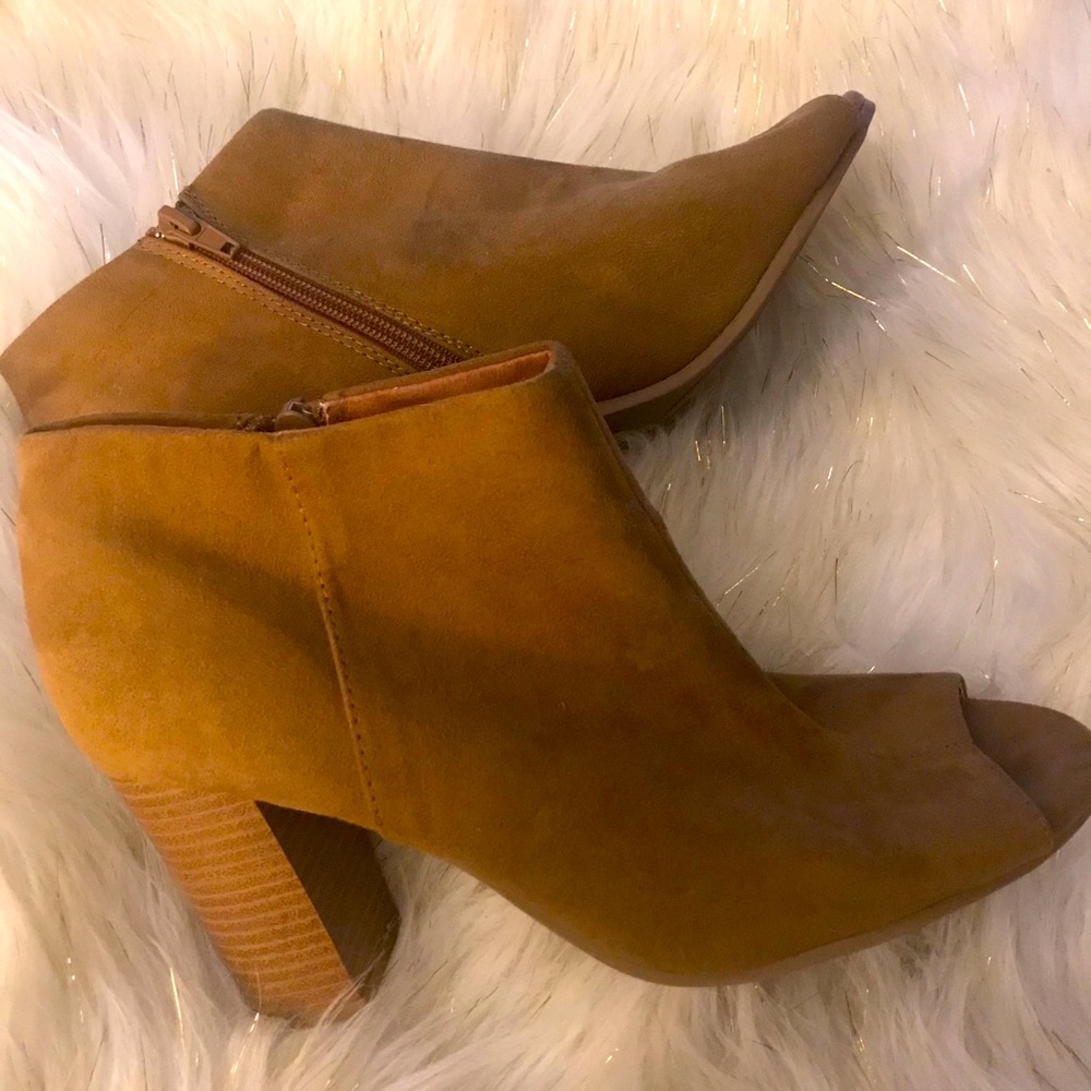 Qupid Vegan Swede Open-Toe Booties - image 1